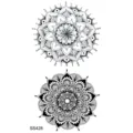 Autocollant de tatouage temporaire fleur de mandala noir et blanc, idéal pour la main. - Style Ligne Mandala(SS428)