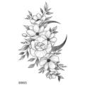 Adesivo per tatuaggio temporaneo luna crescente floreale, arte corporea a linea nera. - 9.8x5.8cm / Rosa e Falce di Luna(SS823)