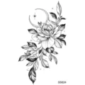 Adesivo per tatuaggio temporaneo luna floreale, design in linea nera per braccio, collo, corpo. - 9.8x5.8cm / Luna Stella e Rosa(SS824)