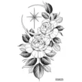 Adesivo tatuaggio temporaneo rosa fiore luna bianco e nero per mano collo corpo - 9.8x5.8cm / Rosa Luna e Stella(SS825)
