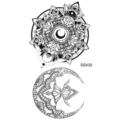 Autocollant de tatouage temporaire mandala géométrique et croissant de lune, design noir fin. - Style Croissant Mandala(SS430)