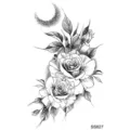 Adesivo tatuaggio temporaneo rosa nera mezzaluna variante SKU SS827 per mano e collo arte. - 9.8x5.8cm / Rosa e Luna(SS827)