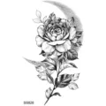 Adesivo per tatuaggio temporaneo mezza luna rosa nera per arte del corpo mano collo - 9.8x5.8cm / Rosa e Falce di Luna(SS828)