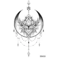 Autocollant de tatouage lotus croissant de lune, art corporel minimaliste noir. - Style Pendentif Lotus Mandala(SS433)