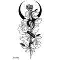 Autoadesivo temporaneo del tatuaggio del serpente della rosa nera gotica con luna e pugno. - 9.8x5.8cm / Rosa e Osso di Serpente(SS830)