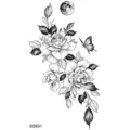 Adesivo per tatuaggio temporaneo con rosa e farfalla in bianco e nero per decorazione. - 9.8x5.8cm / Rosa Farfalla e Luna(SS831)
