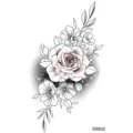 Adesivo per tatuaggio temporaneo con elegante design a schizzo di rose e fiori per corpo. - 9.8x5.8cm / Rosa e Foglie(SS832)