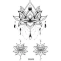 Autocollant de tatouage mandala de lotus noir et blanc art corporel temporaire - 9.8x5.8cm / SS439