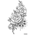 Foglio di adesivi per tatuaggi di peonie floreali in bianco e nero con design a linee. - SS836 / 9.8x5.8cm