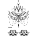 Autocollant de tatouage temporaire lotus noir, design d'art corporel floral géométrique. - 9.8x5.8cm / SS444