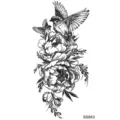 Adesivo per tatuaggio temporaneo floreale con uccelli stile schizzo per mano e collo. - SS843 / 9.8x5.8cm