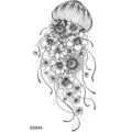 Adesivo tatuaggio temporaneo medusa floreale, design di body art in stile dotwork. - SS844 / 9.8x5.8cm