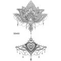 Feuillet d'autocollants de tatouage temporaire mandala cœur en dentelle noir et blanc. - 9.8x5.8cm / SS450