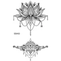 Autocollant de tatouage lotus henné noir, design d'art corporel élégant pour les mains et jambes. - 9.8x5.8cm / SS452