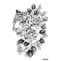 Adesivo per tatuaggio temporaneo tigre peonia in bianco e nero per arte corporea e collo - SS848 / 9.8x5.8cm