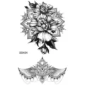 Autocollant de tatouage temporaire mandala floral noir hibou style variante SS454 - 9.8x5.8cm / SS454
