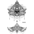 Autocollant de tatouage henné noir et blanc avec motifs d'œil de lotus et d'ailes de hibou. - 9.8x5.8cm / SS455