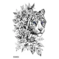 Ottimo tattuaggio temporaneo con tigre e fiori per braccio e collo in stile artistico chic. - SS850 / 9.8x5.8cm