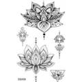 Autocollant Tatouage Temporaire Lotus Mandala Noir Dotwork Art Corporel Peau Décalcomanie - 9.8x5.8cm / SS456
