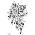 Adesivo tatuaggio temporaneo floreale tigre in bianco e nero per braccio o collo moda. - SS851 / 9.8x5.8cm