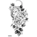 Adesivo per tatuaggio temporaneo con leone maestoso, peonia floreale e luna design. - SS852 / 9.8x5.8cm