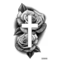 Bellissimo tatuaggio temporaneo con motivo di croce e rose per la mano e il collo. - SS858 / 9.8x5.8cm
