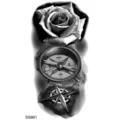 Adesivo per tatuaggio bussola rosa bianco e nero arte corporea temporanea adesivo di trasferimento - SS861 / 9.8x5.8cm