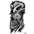 Adesivo per tatuaggio bussola rosa nera, arte corporea temporanea per braccio mano collo. - SS863 / 9.8x5.8cm