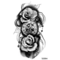 Adesivo per tatuaggio temporaneo con orologio da tasca rosa nero e bianco per braccio mano. - SS864 / 9.8x5.8cm