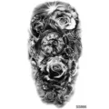 Tatuaggio temporaneo con rose in bianco e nero e design di orologio da tasca, arte corporea. - SS866 / 9.8x5.8cm