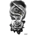 Adesivo per tatuaggio con orologio retro e rosa, arte corporea temporanea mano collo. - SS867 / 9.8x5.8cm