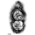 Adesivo per tatuaggio con orologio da tasca rosa nero e bianco per mano e collo. - SS868 / 9.8x5.8cm
