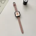 Pink leather watch band for Apple Watch, slim waist design with silver buckle variant - Universal 38mm/40mm/41mm / Lotus root pink