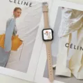 Beige leather slim watch strap compatible with Apple Watch, stylish and elegant replacement band. - Universal 38mm/40mm/41mm / Milky Apricot