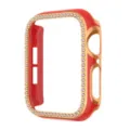 Details des galvanisierten zweifarbigen Strass-Uhrengehäuses passend für Apple Watch. - Rot & Roségoldrand