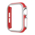 Detailansicht der galvanisierten zweifarbigen Strass Apple Watch Schutzhülle Design. - Rot Mit Silberkante