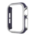 Detailansicht der Strass elektroplattierten Apple Watch Schutzhülle mit zweifarbigem Glanz. - Mitternachtsblau & Silberrand