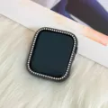 Compatibel met Apple Watch strass hoesje, enkele rij diamant PC gegalvaniseerde beschermhoes. - 38mm / Zwart Vergulde Strass Beschermhoes