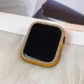 Gouden strass PC beschermende bumper case voor Apple Watch serie, sprankelende diamant cover. - Rosé Gouden Strass Beschermhoes