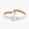 Stylish women's leather belt with metallic square buckle, perfect for jeans and casual wear. - White