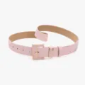 Pink women's belt with gold square buckle and subtle leopard print texture for daily wear. - Pink