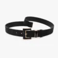 Women black leopard print leather belt with chic rectangular metal buckle for jeans outfit - Black