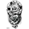 Adesivo per tatuaggio temporaneo rosa orologio nero e bianco per braccio collo corpo arte. - SS872 / 9.8x5.8cm
