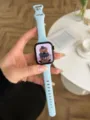 Bracelet en silicone fin compatible avec Apple Watch, bracelet de sport souple pour femme. - Bleu Sel de Mer Taille Fine