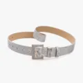 Women grey leopard print fashion belt with stylish golden square buckle daily accessory - Gray