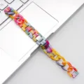 Buntes Harz Uhrenarmband Ersatzband Gliederarmband Stil fuer Smartwatch Uhren Zubehoer - Einzelner Loop Denim-Kette - Regenbogen