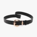 Ceinture noire gaufree vintage pour femmes avec boucle dores accessoire de taille stylee - Noir