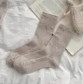 Chaussettes mi-hautes torsadées femme kaki coton peigné rétro chaussettes décontractées - Fleur d'Avoine