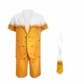 Beer 3D Printed Short Sleeve Suit Shorts and Tie Set for Oktoberfest Party Costume - Adult S / Set