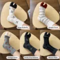 Women's Split-Toe Tabi Mid-Calf Socks Vintage Bow Floral Print Assorted Colors 5-Pack - One Size / Beige Bow